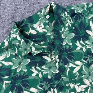 Uniqlo Floral Camp Shirt S Green Modal Blend Short Sleeve Excellent Mens